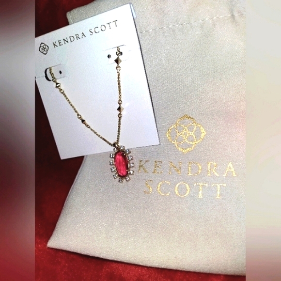 New Kendra Scott Ruby Red Diamond Pendant Gold Necklace 💛❤ - Picture 2 of 12